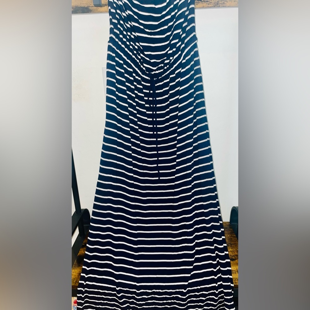 J Crew Striped Strapless Maxi Dress Pockets Elastic Waist Size M